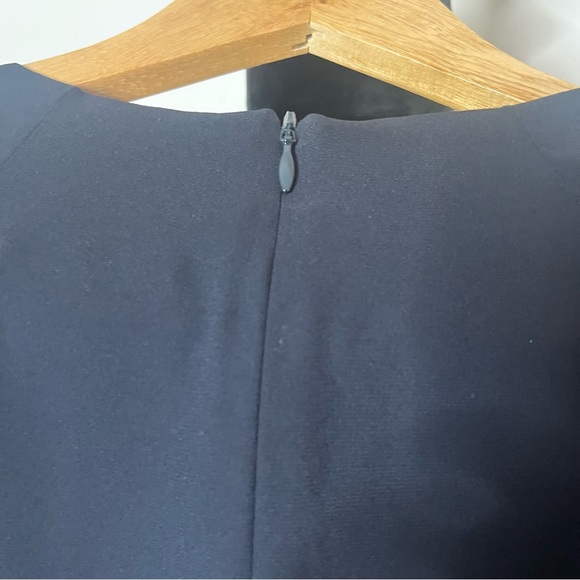 Louis Vuitton Women’s Navy Blue Faux Wrap Puff Sleeve Uniform Midi Dress Sz 42 - Picture 15 of 16